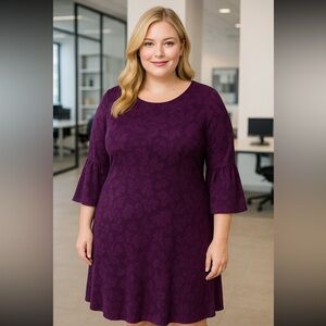 R&K Vtg Womens Size 24 Dress 80’s 90’s layered Floral 3/4 Bell Sleeves Teacher